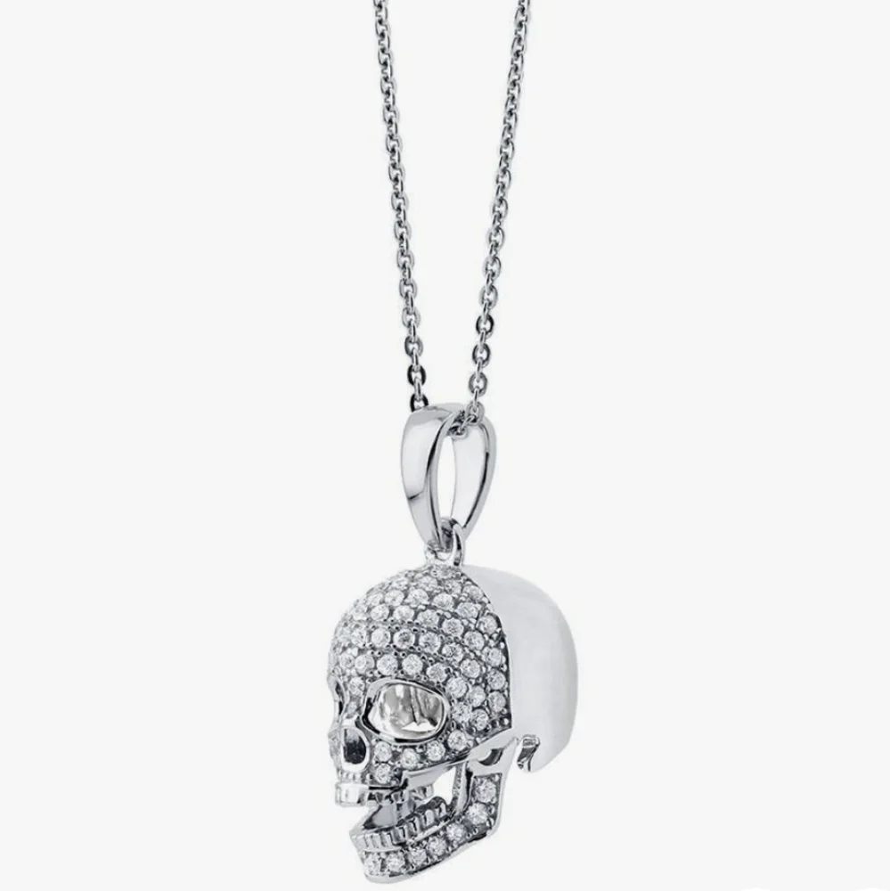 NEW Skull Bones Cubic Zirconia  Necklace in Sterling Silver - Picture 4 of 16